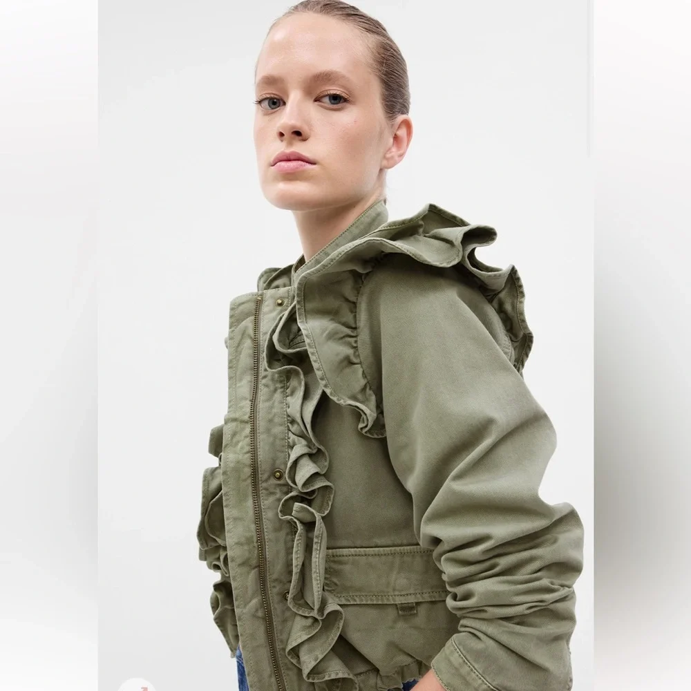 LoveShackFancy X Gap Ruffle Crop Utility Jacket - Picture 8 of 11